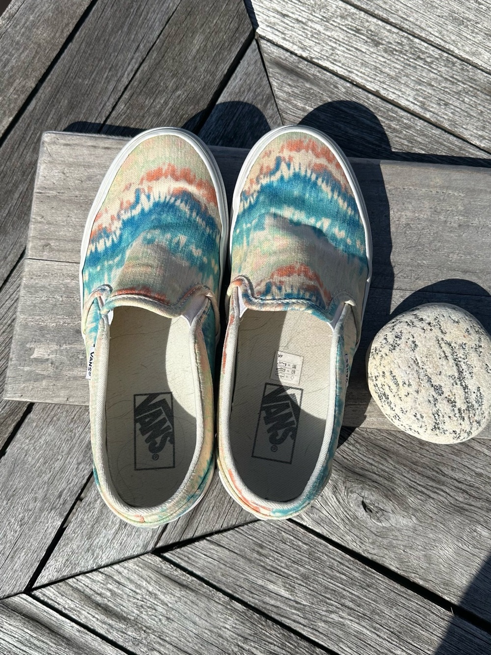 Vans womens Tie-Dye Slip-On Sneakers in Teal, Orange, Cream